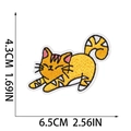 Size measurements showing 4.3x6.5cm for the cute cartoon cat embroidered patch - No.12 (Yellow Stretching Cat)(W17XM-09-12)