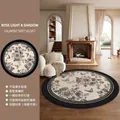 Round French vintage rug in beige with black borders, floral patterns, and non-slip backing - Diameter 80cm / Rose Light and Shadow