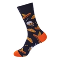 Day of the Dead Socken in Dunkelblau mit Totenkopfmuster und orangefarbener Spitze - 1364-Dunkelblauer Sombrero-Schädel II
