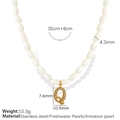 Elegant pearl necklace with gold-plated stainless steel letter Q pendant and adjustable chain - Letter Q (XL185 Gold-colored Necklace with Artificial Pearl Q)