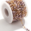 Roll of pink and purple crystal bead chains with gold stainless steel connectors - Gold-Dark Brown Multi
