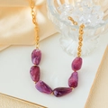 Golden stainless steel chain necklace featuring purple irregular marble beads - Stainless Steel Marble Pattern Necklace / Purple