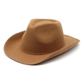Classic brown wool felt western cowboy hat with wide brim and stitched edge detail - M (56-58cm) / Khaki
