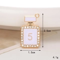 Detail view of perfume bottle charm with rhinestones and number 5 for clog shoes - C487 Enamel Perfume Bottle White