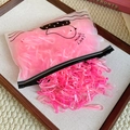 Pink elastic hair ties set in a frosted pouch with a minimalist duck design - Pink-Thin Style (One Bag)