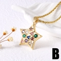 Goldene Stern-Halskette mit bunten Edelsteinen und robuster Kordelkette für Damen - Fünfzackiger Stern Anhänger Stil (B)