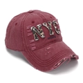 Vintage burgundy washed cotton baseball cap with NYC leopard print and distressed details - One Size(Adjustable) / Burgundy