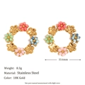 18K gold plated stainless steel floral hoop earrings with colorful beads for women - Flower Hoop Stud Earrings - Multi-color