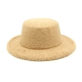 Detail der Textur von khaki Lammfell-Imitat flachem Jazz-Hut mit Plüsch-Finish - M(56-58cm) / Khaki