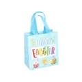 Sac cadeau de Pâques bleu clair en non-tissé avec message Happy Easter et lapin - XH44-Vertical