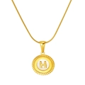 18K gold-plated snake chain necklace with round shell pendant featuring letter H - Letter H(S-P005-H)