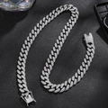 Silver cuban link necklace for men with 14mm heavy duty iced out diamonds - Arc / 20inch(50cm) / Silver