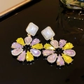 Macro view of vintage gold-tone earrings with diamond-encrusted floral crystals - 13# Silver Pin-Purple-Yellow
