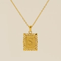 Golden stainless steel necklace featuring a vintage hollow square pendant with letter S - Letter S