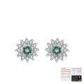 S925 silver sunflower stud earrings with green moissanite stones and GRA certificate - S925 Sterling Silver (Green Main Stone)