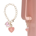 Pink enamel heart and butterfly charm bracelet with gold letter S for Stanley cup accessories - Butterfly + Letter Charm / Pink Heart Letter S