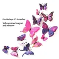 3D double-layer butterfly wall stickers with magnets and adhesive in purple and blue - Magnet with Adhesive / Purple Red Double Layer 12PCS