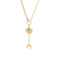 Goldene Doppelkette mit Türkis-Sonnenstrahl und Mondsichel-Anhänger für Damen - Sonne und Mond Stil (N1417)