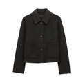 Detailed view of black cropped coat featuring a classic collar and soft wool-like texture - XS / Black