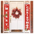 Pair of red Christmas banners with snowman and tree pattern for front door decoration - Red Background Snowman and Tree Style (Christmas-01)