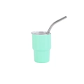 3oz mint green stainless steel mini tumbler with clear lid and curved metal straw - Apple Green