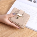 Short beige wallet for women with hollow leaf pattern and gold leaf charm pendant - Apricot
