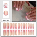 Pink French long coffin press-on nails with 3D bows and pearls for women - Light Pink French Bow Pearl Style (SGCY-386)