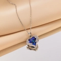 Collana a cuore in argento con cristallo blu intenso e pavé di pietre bianche - Acciaio / Diamante Blu