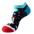 Zwarte katoenen sneakersokken met kleurrijke raket- en ruimtevaart borduurpatronen - Eén maat / C31 (Ruimte Raket)