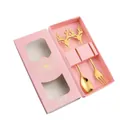 Golden elk stainless steel spoon and fork set in a pink gift box for Christmas - 410 Reindeer Spoon Fork 2PCS Pink Box / Silver