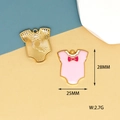 Detail showing baby romper alloy pendants in gold and pink enamel with size dimensions - Pink Bow Onesie