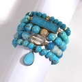 Bohemian stackable bead bracelet set featuring natural blue stones and crystal pendants - Sky Blue