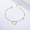 S925 sterling silver gold double-layer heart bracelet with sparkling cubic zirconia - 925 Silver / Gold