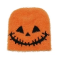 Halloween Kürbisgesicht Strickmütze aus orangefarbenem Nerzimitat für Damen - M (56-58cm) / Orange