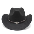 Chapeau de cowboy noir de style western avec ruban tressé et détail de feuille argentée - Noir