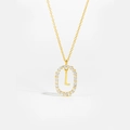 S925 sterling silver 18K gold plated necklace with zircon pavé letter L pendant - Letter L