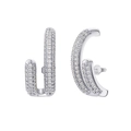 Elegant 925 sterling silver hoop earrings with micro-pave white zircon stones - Silver Pave J-shaped Earrings (SE391-P)