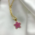 Collar con colgante de flor esmaltada rosa y oro con cadena de eslabones de oro de 18k - Morado
