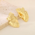 Exaggerated gold ginkgo leaf earrings with a brushed metallic finish on a stone base - Gold (KE114313-KFC)