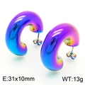 Hollow C-shape stainless steel earrings in rainbow gradient finish 31x10mm size - Aurora Smooth