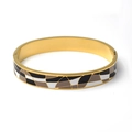 Golden titanium steel bangle with modern geometric enamel inlay in black and white - Modern Geometric Color Block Style (款式14)