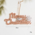 20cm wooden Merry Christmas hanging sign with white snowflakes and natural jute twine - Pink Merry Christmas Sign