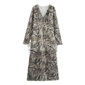Sexy leopard print V-neck maxi dress with long sleeves and drawstring side slit detail - XS / Tiger Print