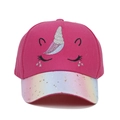 Kids pink unicorn baseball cap with rainbow glitter brim and cute embroidery detail - Hot Pink Rainbow Brim Unicorn