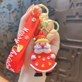 Cute Santa Claus keychain featuring a red silicone wrist strap with Merry Christmas text - Santa Claus