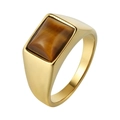Vintage men's gold plated signet ring with rectangular tiger eye stone on white background - Gold Rounded Tiger's Eye