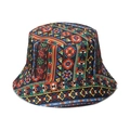 Floral bucket hat with colorful geometric patterns and canvas texture in bohemian style - M (56-58cm) / Ethnic Geometric Print