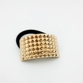 Golden pyramid textured alloy hair ring with thick black elastic band for ponytails - Pyramid Stud Texture (Hair Tie 54)