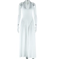 Dettaglio dell'abito lungo bianco con scollatura all'americana e gonna ampia - S / Bianco
