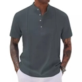 T-shirt Henley da uomo grigio scuro a maniche corte in cotone traspirante a righe - S / Grigio